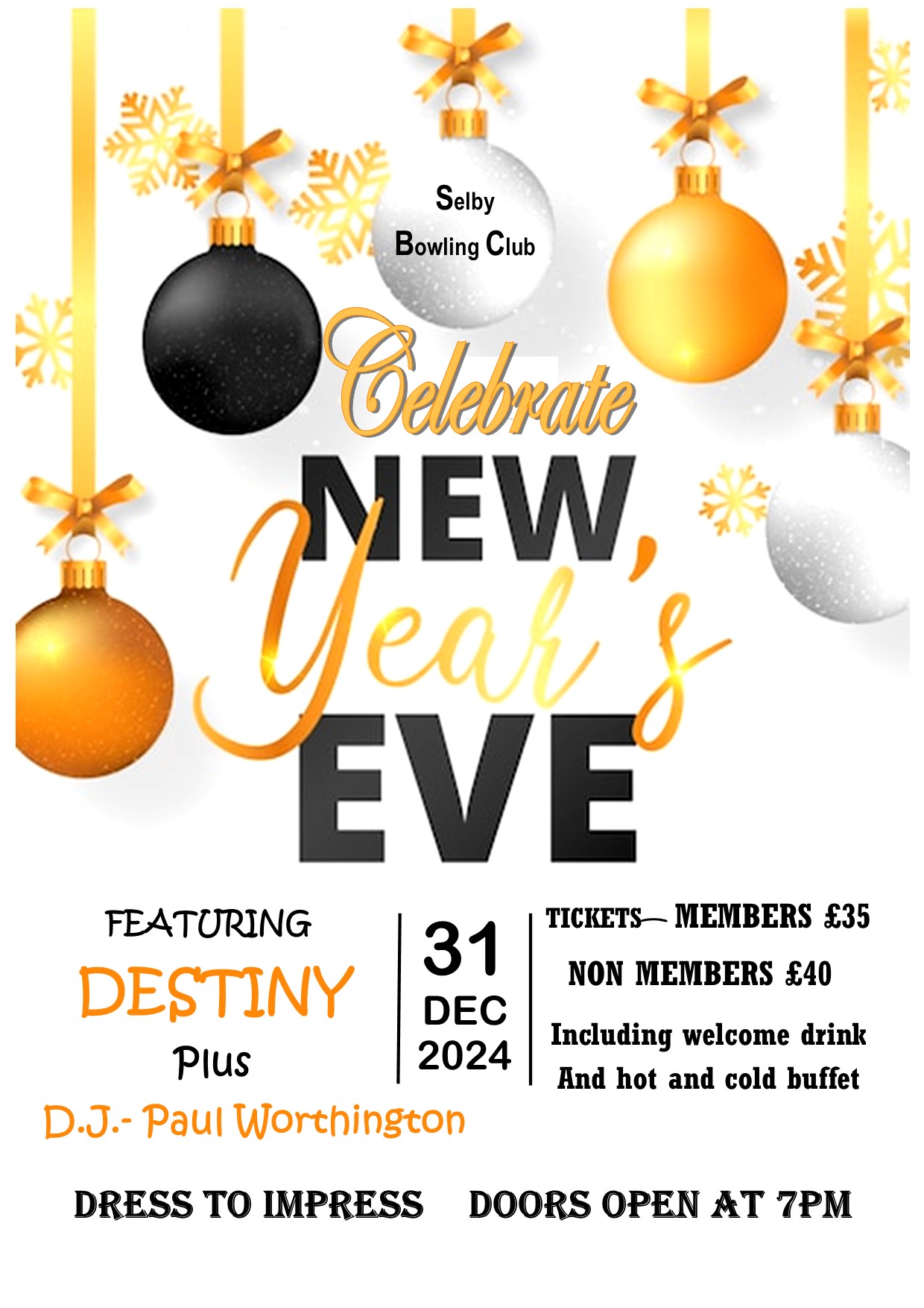 Selby Bowling Club New Year's Eve Poster